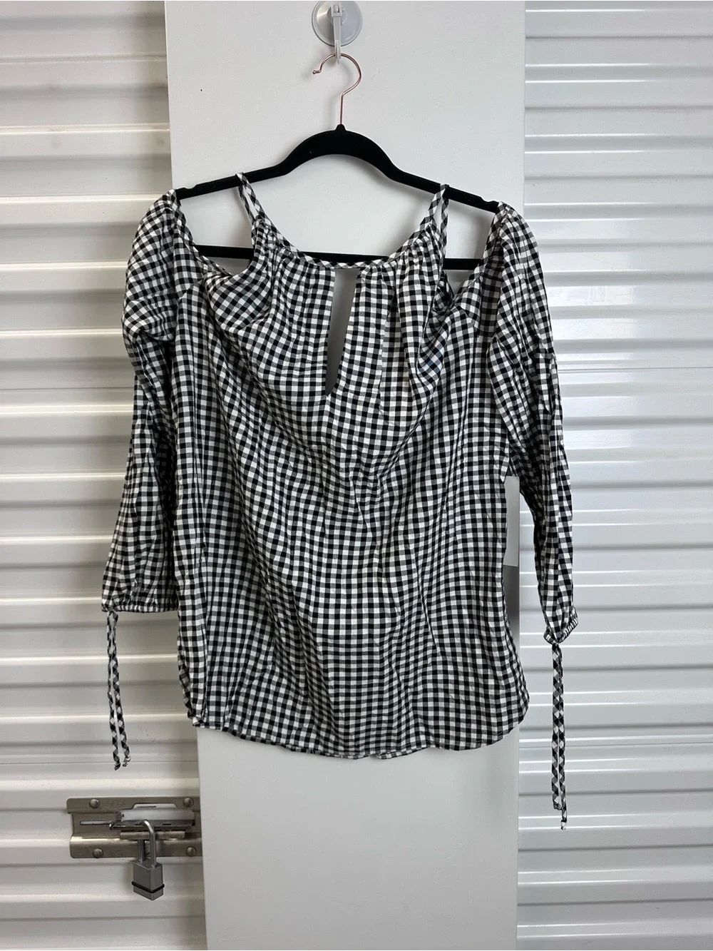⭐️Fifteen Twenty Black & White Gingham Cold-Shoulder Blouse
